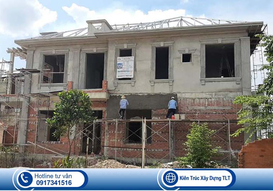 Thi công xây dựng phần thô biệt thự mái nhật 2 tầng 