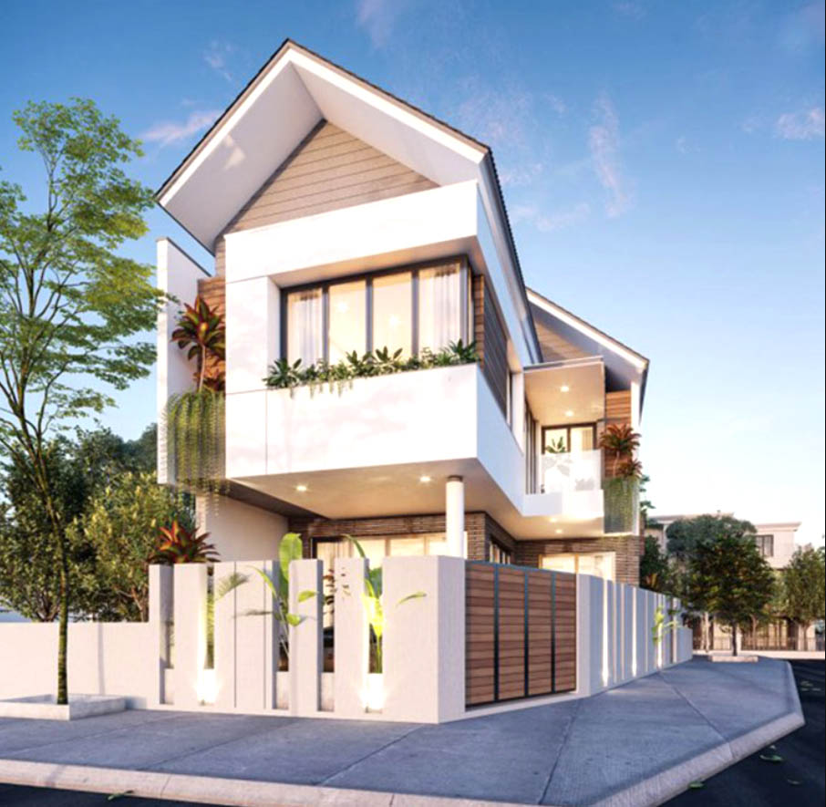 Mẫu villa 2 mặt tiền 1 trệt 1 lầu mái ngói 