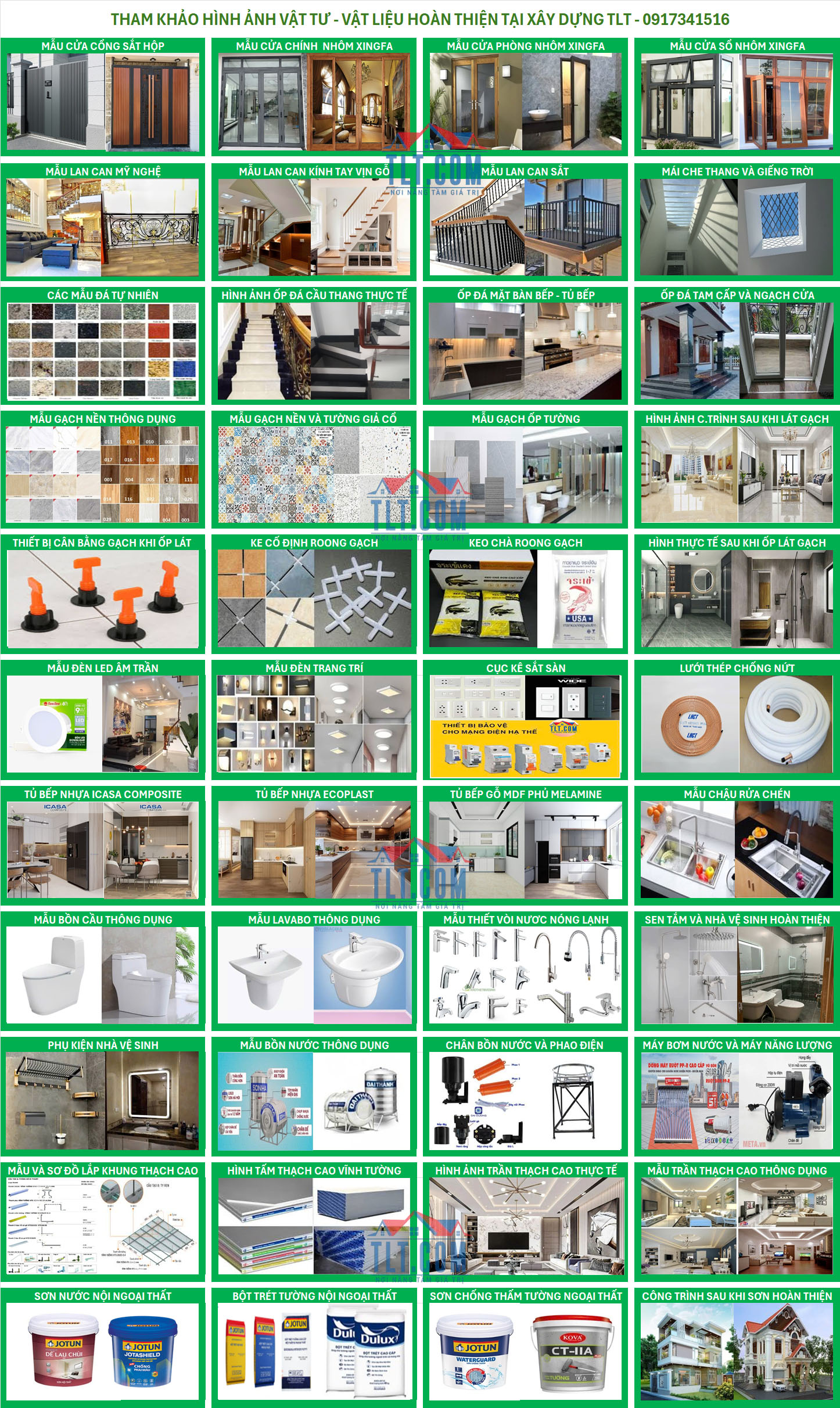 Bảng vật liệu hoàn thiện nhà
