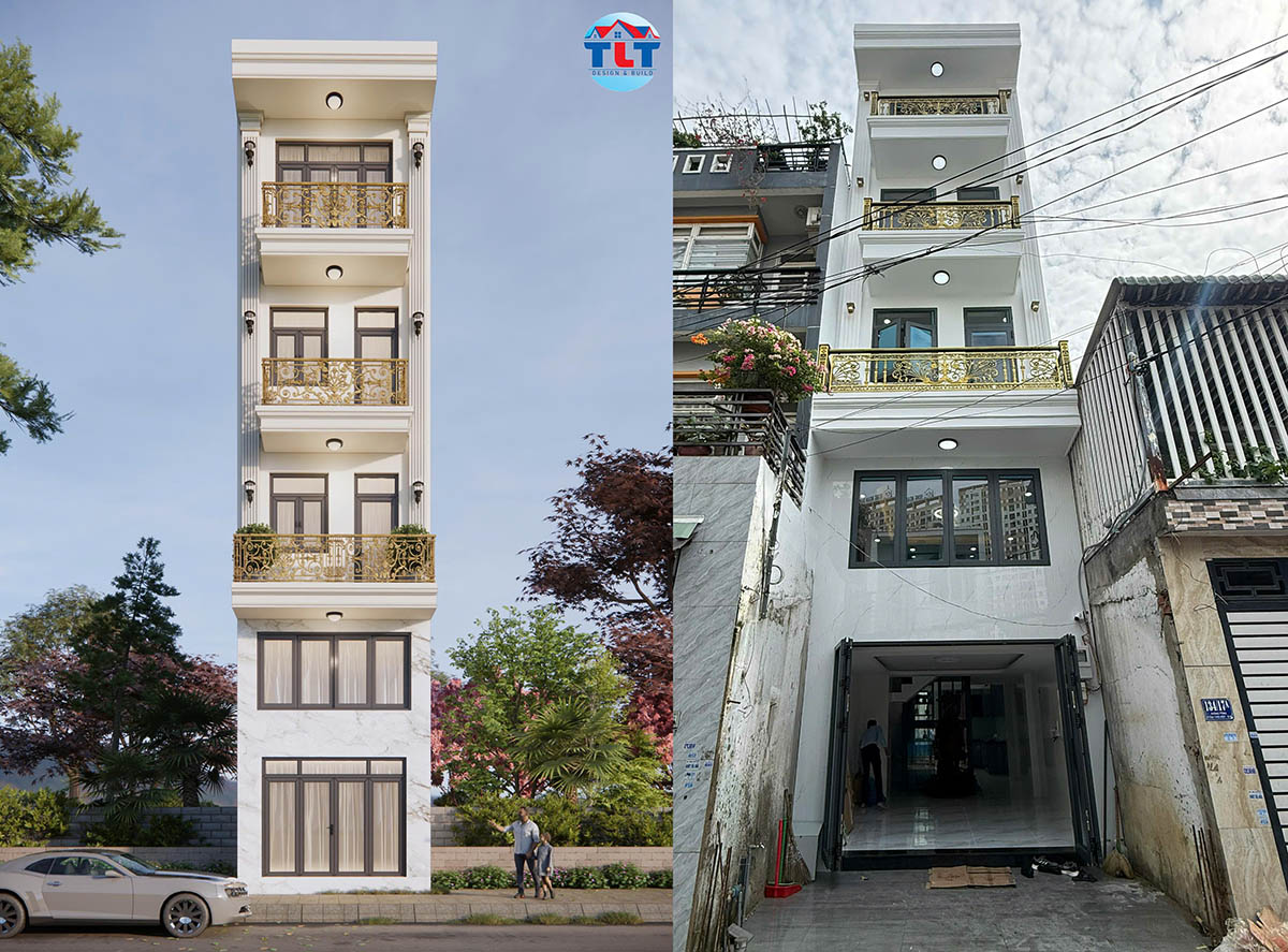 Thiết kế thi công xây nhà trọn gói tại Tân Phú - Nhà 1 trệt 1 lửng 3 lầu tân cổ điển