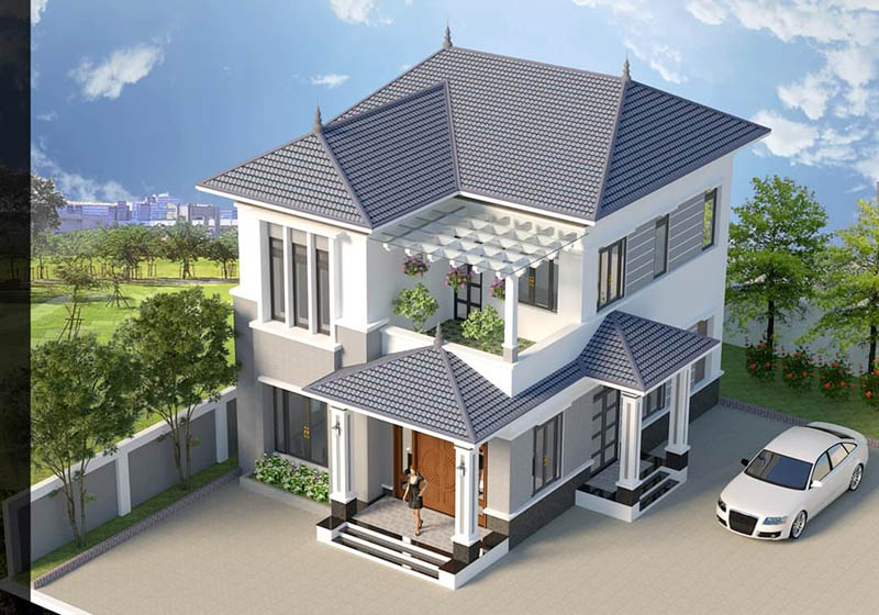 Mẫu biệt thự mái nhật 2 tầng 