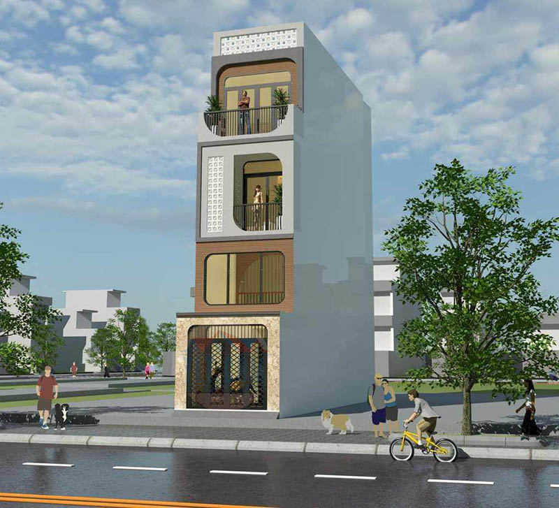 Thiết kế căn nhà phố hiện đại nhà 1 trệt 3 lầu tại Tân Hòa Vĩnh Long 
