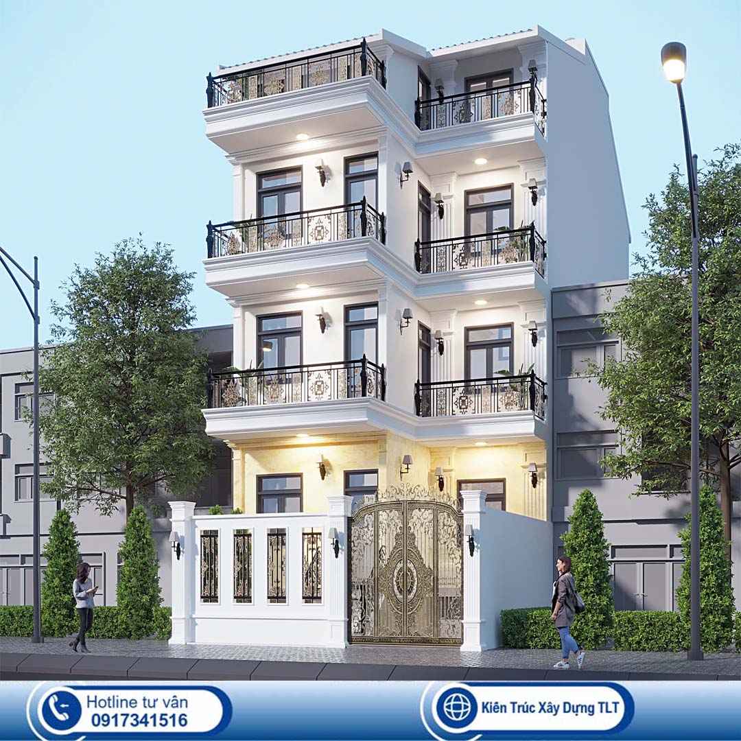 Mẫu biệt thự cổ điển diện tích 7.5m có tầng hầm mái nhật