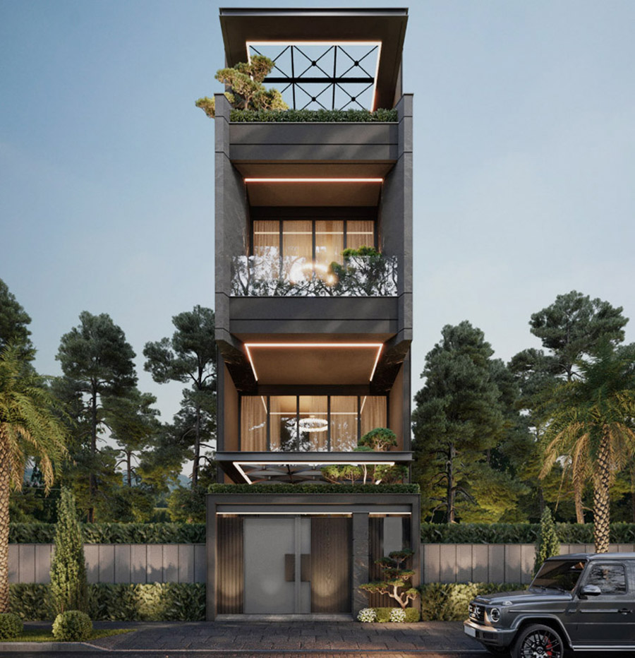 Thiết kế thi công xây dựng nhà phố 4 tầng hiện đại, hợp phong thủy 