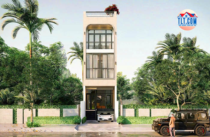 Bản vẽ thiết kế mặt tiền nhà phố có tầng hầm, được phác họa và phối màu theo sở thích và phong cách của chủ đầu tư.