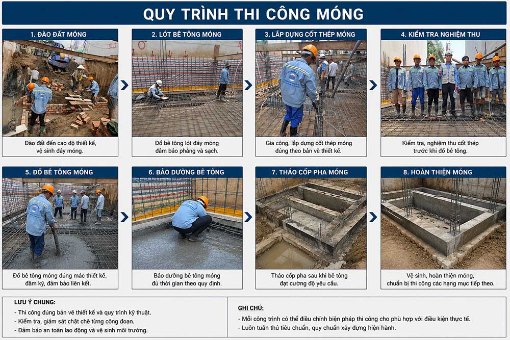 Thi công công đoạn móng